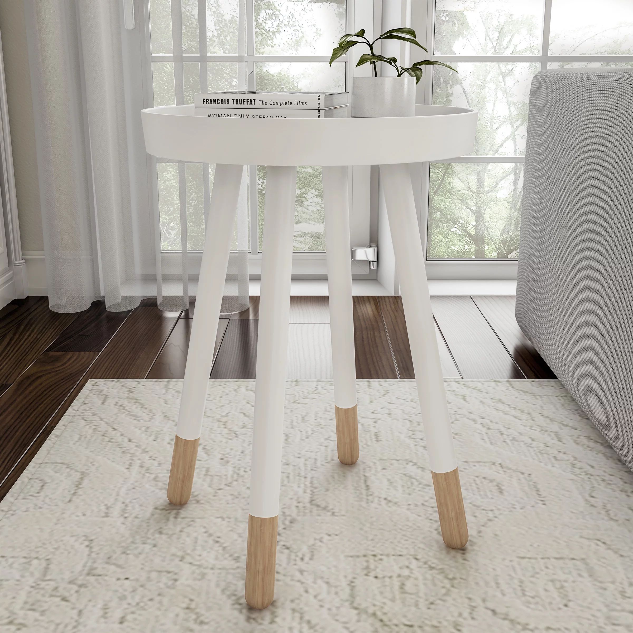 Lavish Home End Table Round Mid-Century Modern Wooden Contemporary Decor (White) | Walmart (US)