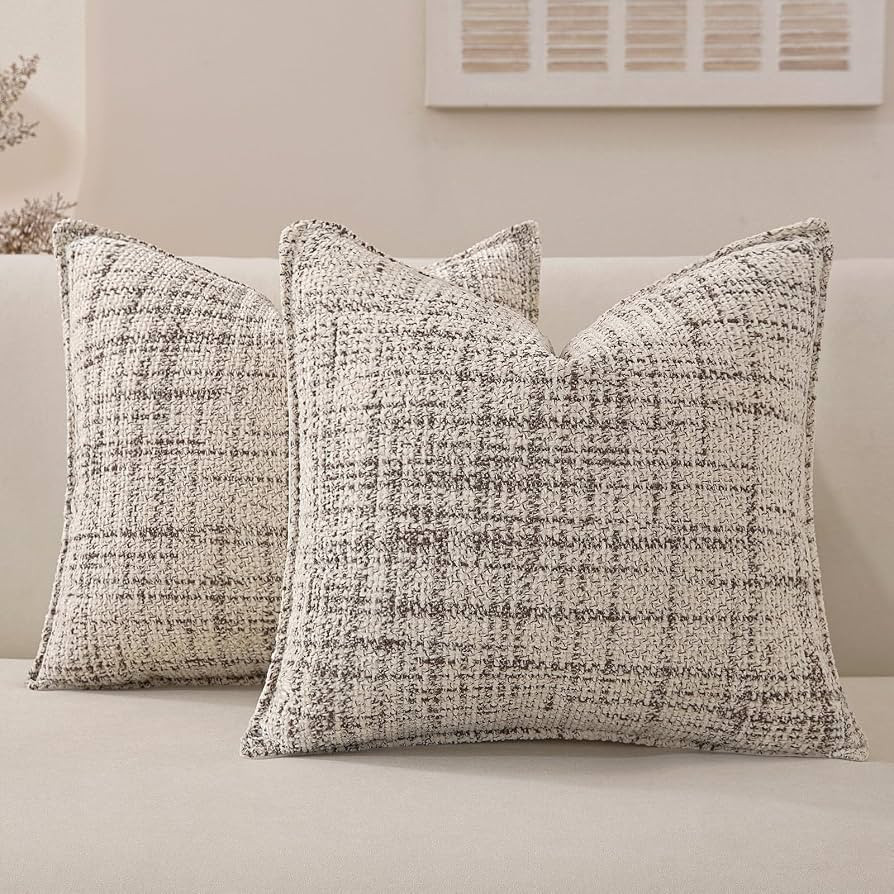 Chenille Throw Pillow Covers 18x18 Set of 2, Thick Soft Tweed Textured Decorative Boho Pillow Cov... | Amazon (US)