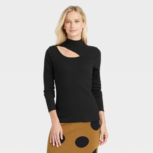 Women's Long Sleeve Shoulder Slit Top - Who What Wear™ Jet Black | Target
