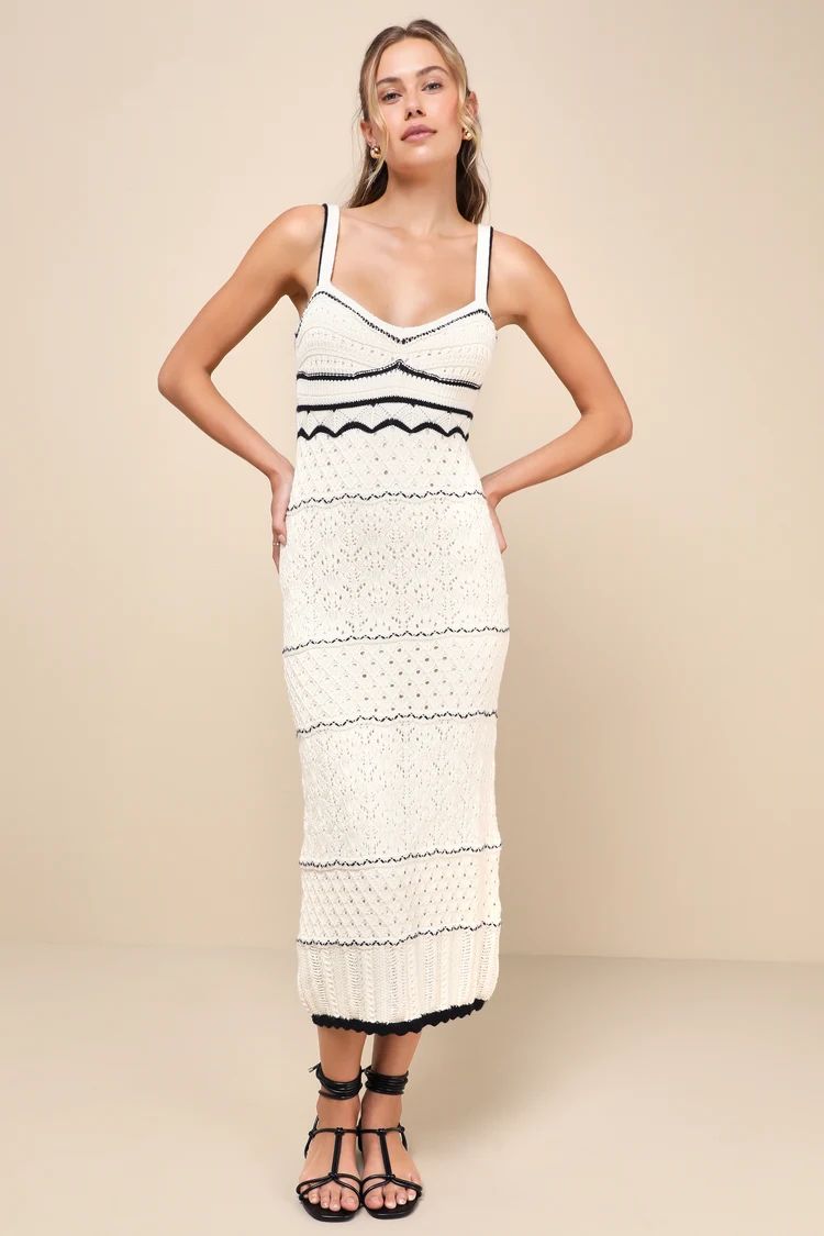 Unique Persona Ivory Multi-Textured Knit Sleeveless Midi Dress | Lulus