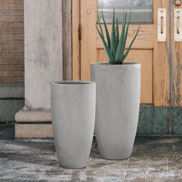 Kante 2 Piece 31.4" and 23.6"H Concrete Tall Planters, Large Outdoor Indoor Decorative Pot with D... | Wayfair Professional