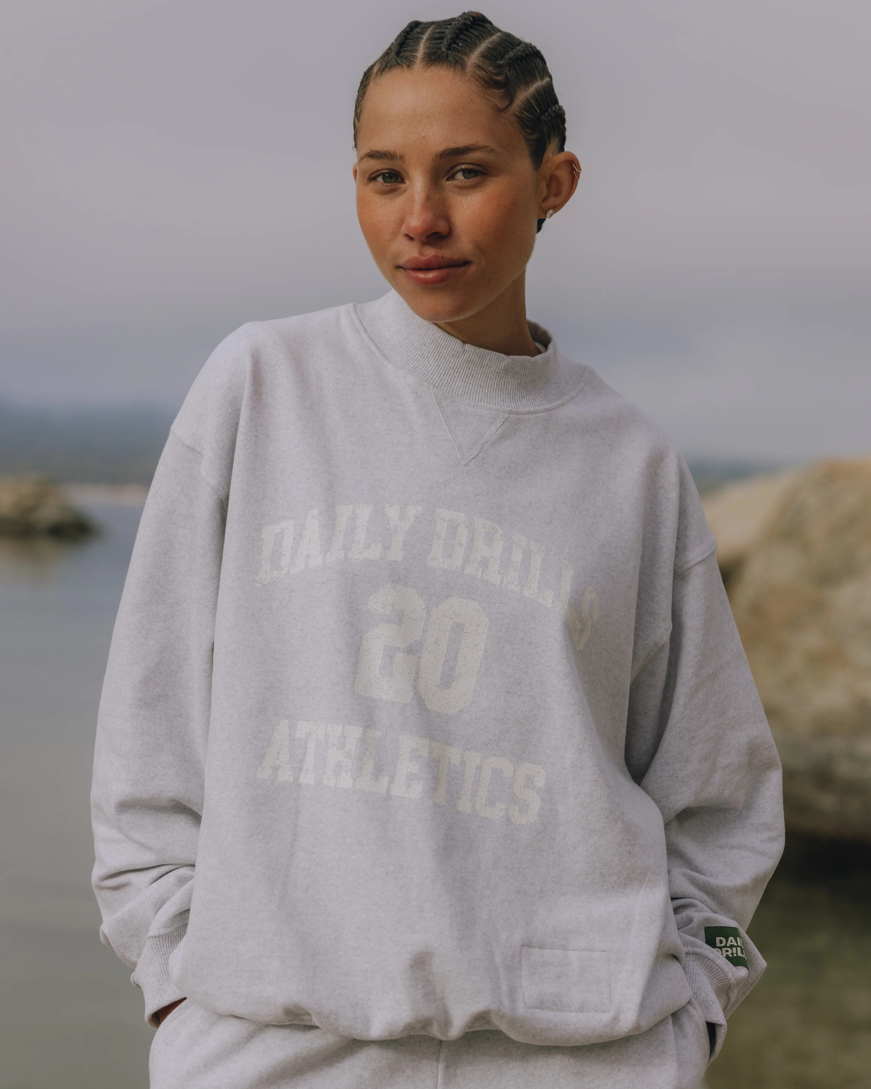 Oversized Fleece Vintage Athletics Crew - Heather Grey | Daily Drills LLC