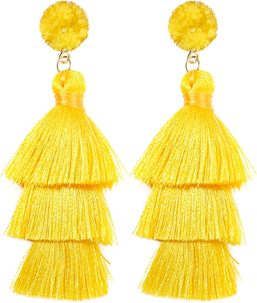 Rave Envy Colorful Tassel Earrings for Women - Layered Tassle Earrings - Choice of Color | Amazon (US)