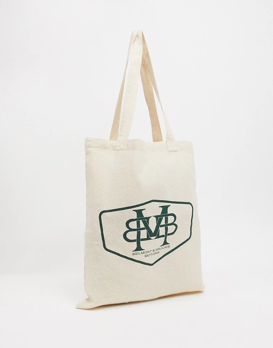 ASOS DESIGN heavyweight tote bag with emblem print in natural canvas-Black | ASOS (Global)