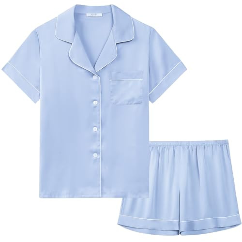 Joyaria Women Satin Super Soft Comfy Summer Cooling Breathable Short Sleeve Button Down Pajama Sh... | Amazon (US)