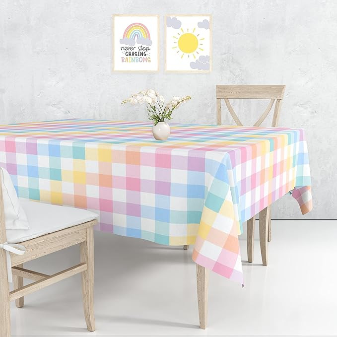 Pastel Tablecloths 54"x108" Gradient Colorful Checkered Rainbow Fabric Table Cover for Birthday B... | Amazon (US)