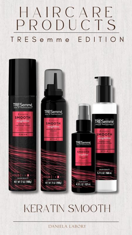 Haircare Products TRESemme Edition
Love this Keratin smooth line right now! 

Haircare
Mousse
Hairspray 
Hair serum


#LTKfindsunder50 #LTKstyletip #LTKbeauty