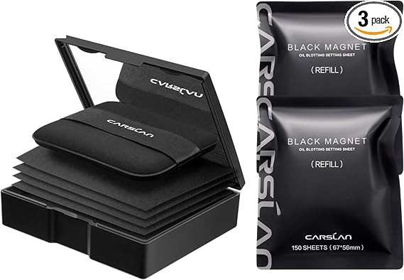 CARSLAN Makeup Blotting Paper with Powder, Black Magnet Blotting Sheet for Oily & Combination Ski... | Amazon (US)