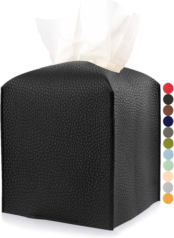 Leather Tissue Box Cover Square – with Bottom Belt [JESMINI, Black] Modern PU Leather Cube Tiss... | Amazon (US)