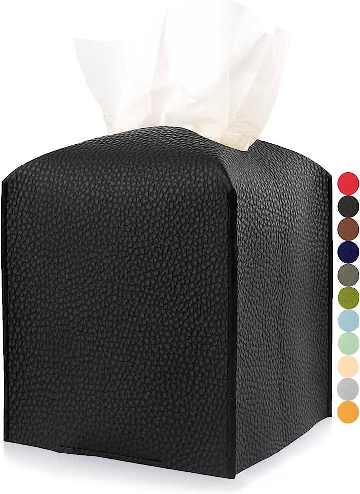 Leather Tissue Box Cover Square – with Bottom Belt [JESMINI, Black] Modern PU Leather Cube Tiss... | Amazon (US)