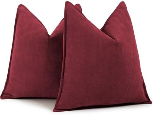 ZWJD Burgundy Pillow Covers 18x18 Set of 2 Chenille Throw Pillow Covers with Elegant Design Soft ... | Amazon (US)