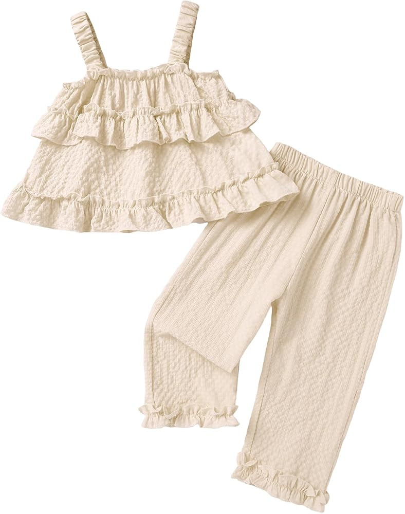 YOUNGER TREE Toddler Baby Girl Summer Clothes Sleeveless Ruffle Top and Pants Sets Cute Little Ki... | Amazon (US)