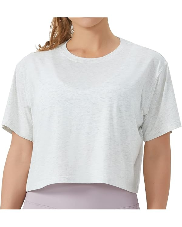 THE GYM PEOPLE Women's Workout Crop Top T-Shirt Short Sleeve Boxy Yoga Running Cropped Basic Tee | Amazon (US)