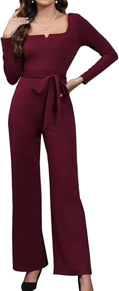 Aotasely Long Sleeve Jumpsuits for Women V Neck Wide Leg Jumpsuit Square One Piece Unitard Jumpsu... | Amazon (US)