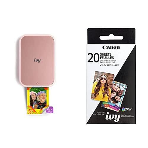 Canon IVY 2 Mini Photo Printer, Print from Compatible iOS & Android Devices, Sticky-Back Prints, Blush Pink + ZINK Photo Paper 20 Sheets Pack | Amazon (US)