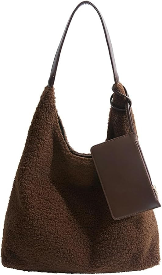 Women Sherpa Tote Bag Large Fuzzy Purse Slouchy Shoulder Bag Underarm Hobo Handbag Retro Top-hand... | Amazon (US)