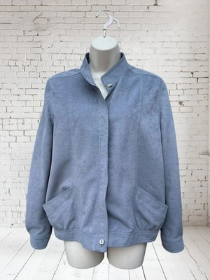 🧥 Vintage St Michael Faux Suede Bomber Jacket 12 Light Blue Grey🧥 | eBay UK