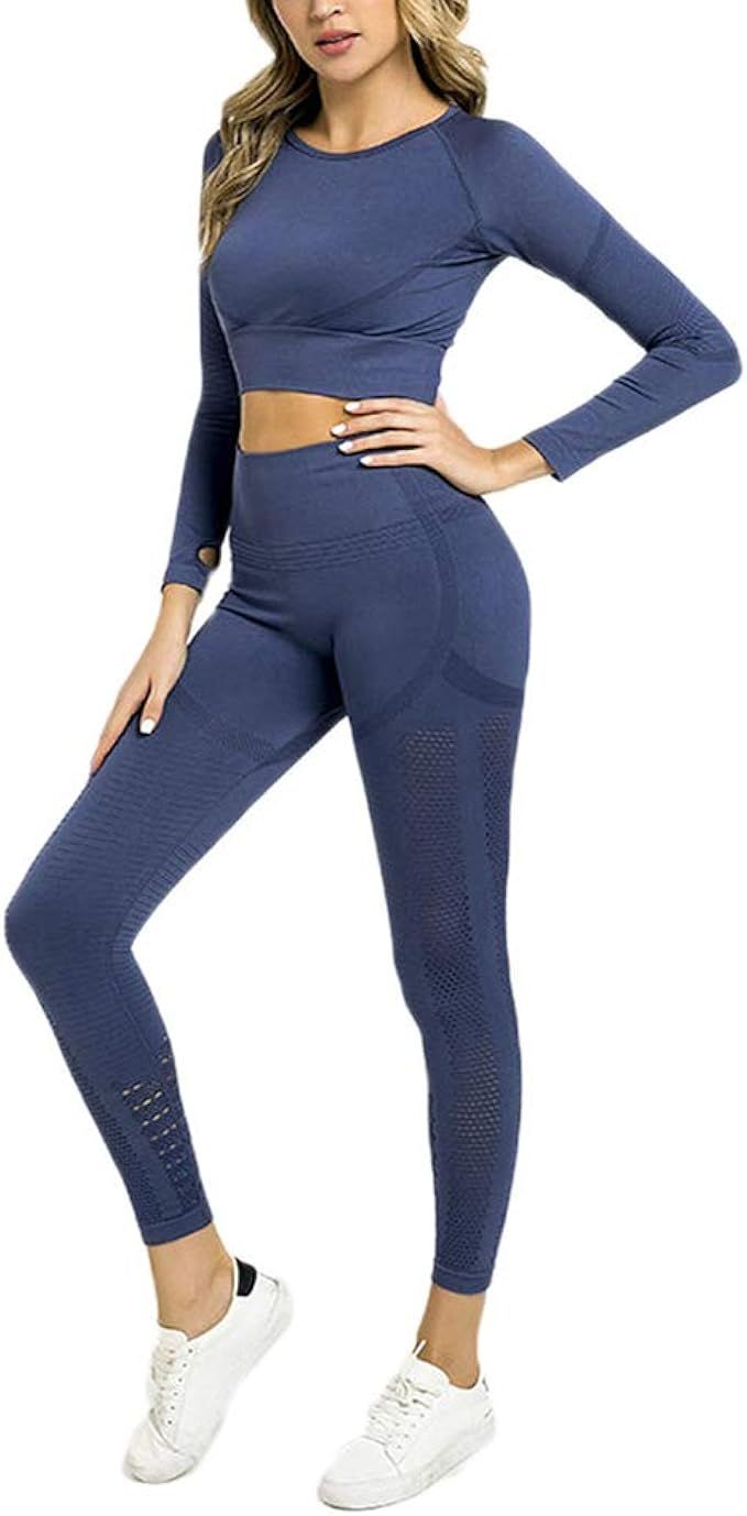 Hotexy Women's Workout Sets 2 Pieces Suits No See Through Yoga Leggings with Stretch Sports Bra G... | Amazon (US)