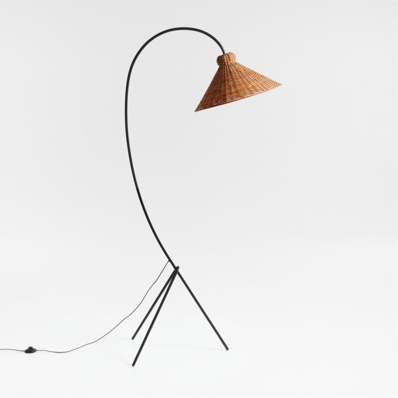 L'Union Black Metal Arc Floor Lamp with Rattan Shade by Athena Calderone + Reviews | Crate & Barr... | Crate & Barrel