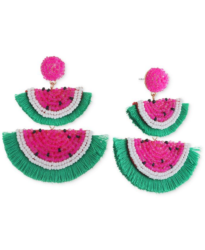 INC International Concepts Gold-Tone Seed Bead & Fringe Watermelon Double Drop Earrings, Created ... | Macys (US)