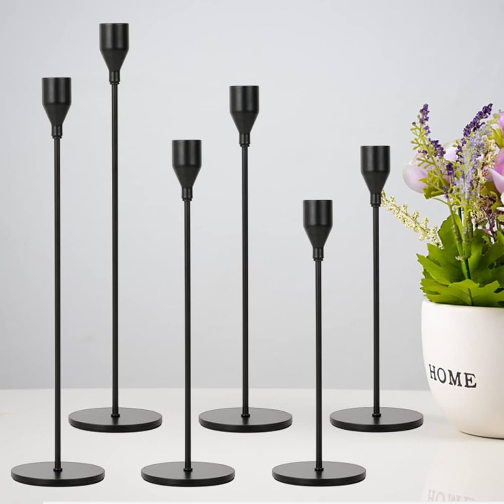 Lobolighting Black Candlestick Holders Set of 6, Black Taper Candles Holders for Candlestick, Mor... | Amazon (US)