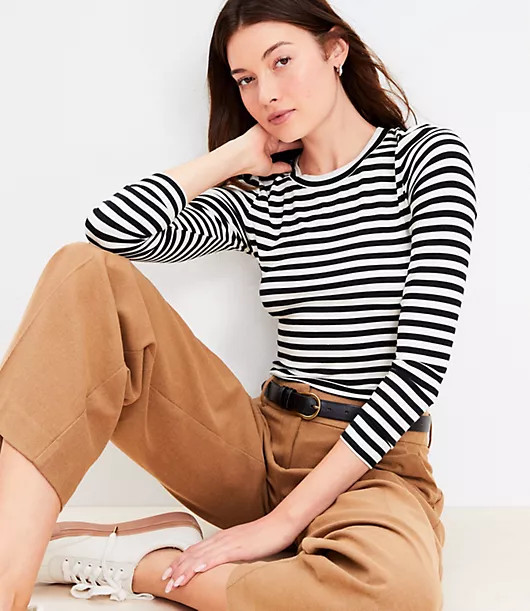 Loft Striped Long Sleeve Crew Neck Tee | LOFT