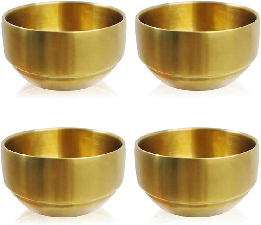 Amazon.com | 4Pack Thick 304 Stainless Steel Bowls, Small Double Wall Rice Bowls, Stainless Steel... | Amazon (US)