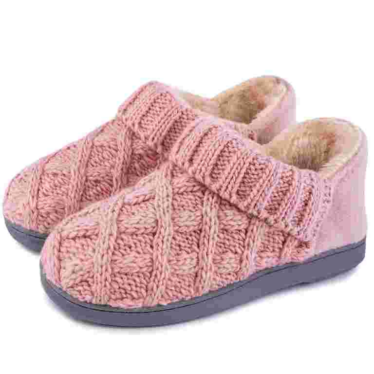 LongBay Women's Warm Wool Yarn Cable Knitted Bootie Fuzzy Slippers Memory Foam Anti-Skid Sole Hou... | Walmart (US)