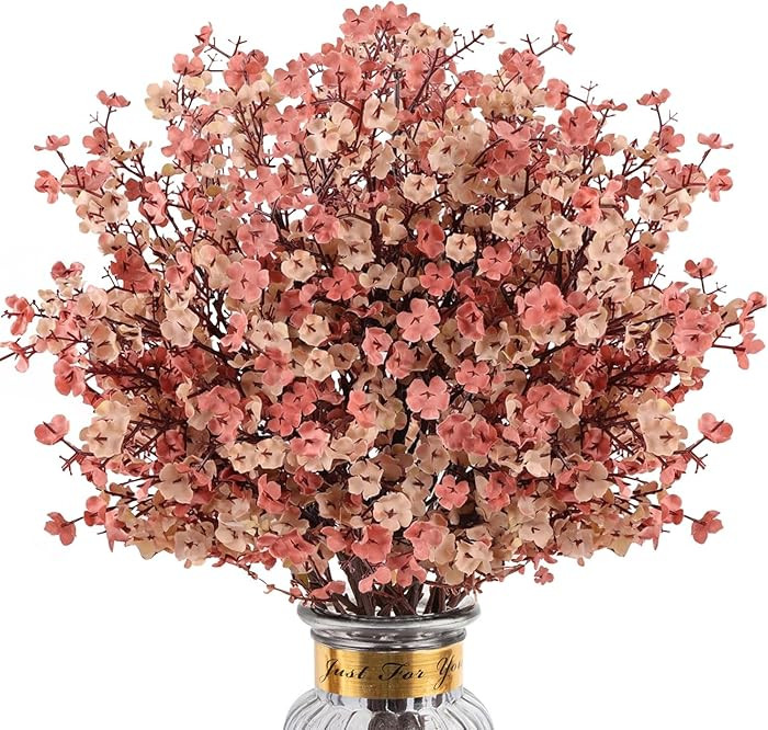 8Pcs Babys Breath Fake Artificial Flowers, Real Touch Light Coffee Color Plants Silk Flowers for ... | Amazon (US)