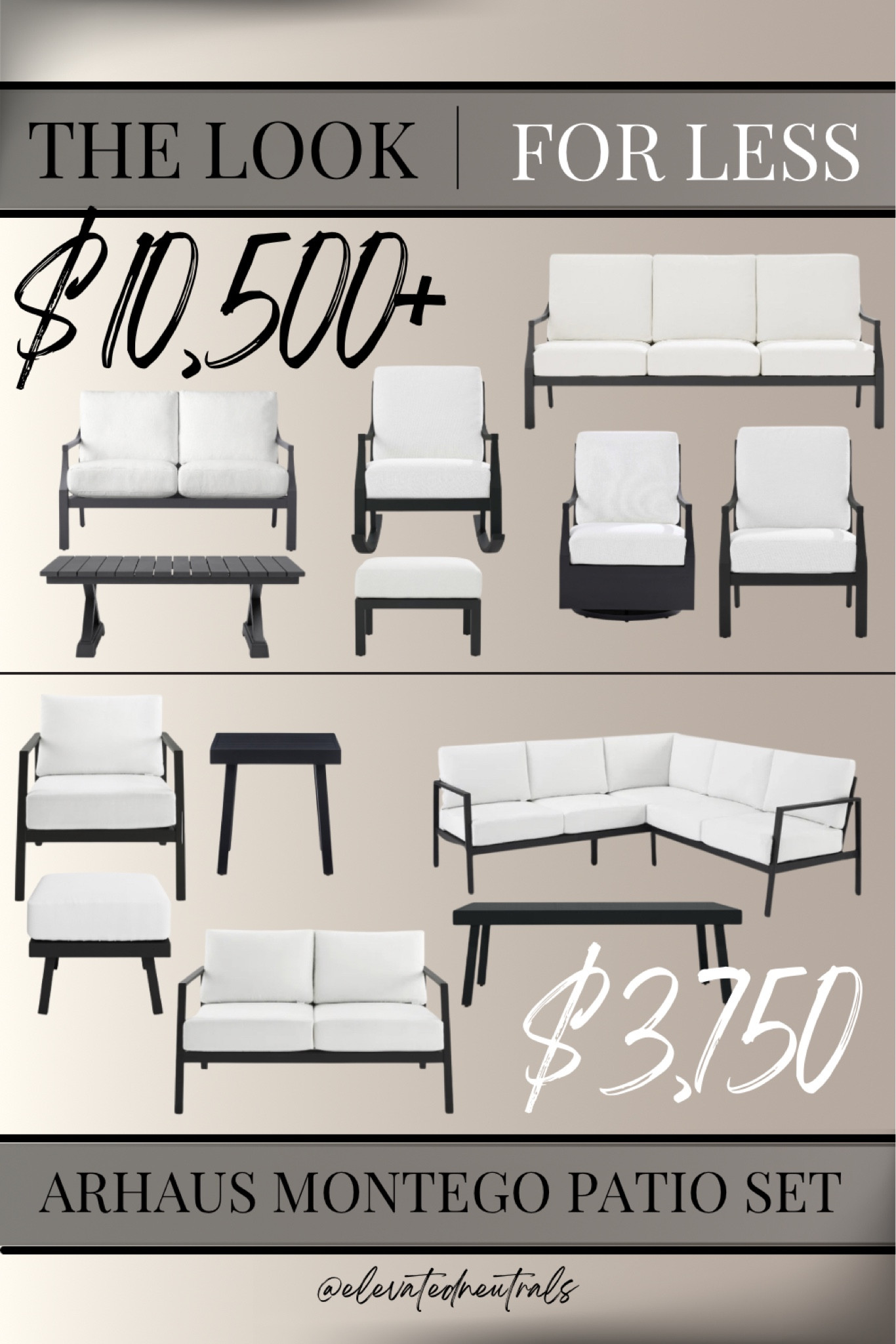 The Montego Patio set from Arhaus is perfect for a Modern Farmhouse inspired porch or patio. The pricing for both is based on the products shown, but I’ve included the entire set for each!

To view all of my favorite patio finds visit my ‘Outdoor Patio Furniture Set’ collection in the product tab of my profile. While you’re there be sure to check out all of my outdoor folders to complete the vibe.

Front Porch | All Weather | Lounge Chair | Neutral | Sunbrella Beige Cushions | Sectional Sofa |Conversation Set | Matte Black Aluminum Metal Frame | Modern Farmhouse | Coffee Table | Side Table | Accent Chair | Ottoman | Couch | Sofa | Loveseat | Rocking Chair

#LTKSeasonal #LTKHome