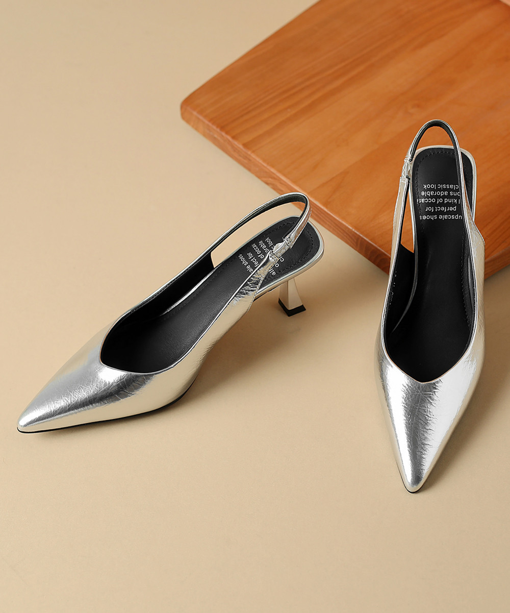 YOUTHJUNE Women's Pumps Silver - Silvertone Slingback Leather Pump - Women | Zulily