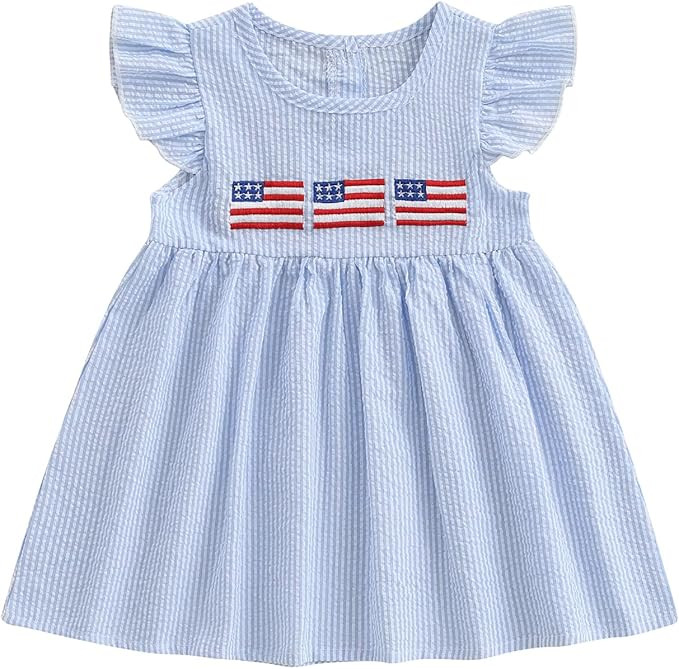 FYBITBO Toddler Baby 4th of July Outfit Girls Fourth of July Dress American Flag Smocked Dresses ... | Amazon (US)