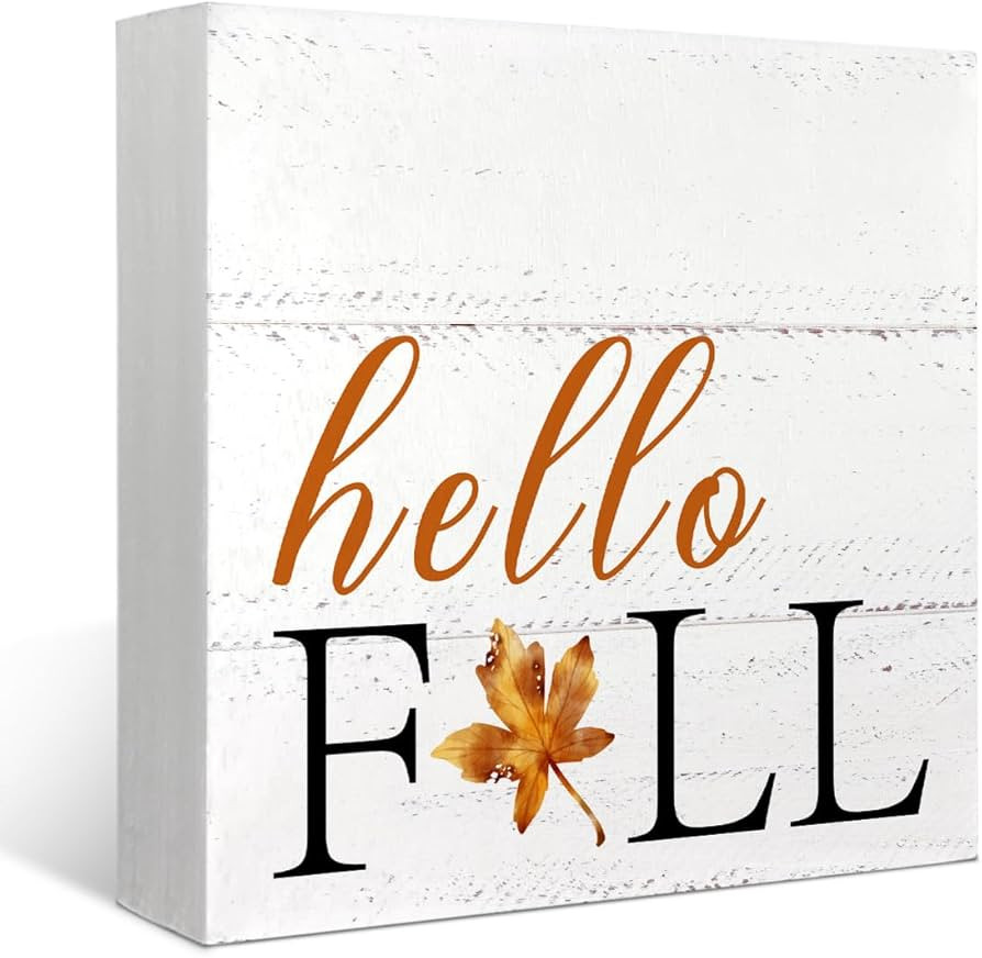 Mtrgdn Fall Decor for Table Wood Box Sign Hello Maple Leaf Autumn Harvest Thanksgiving Halloween ... | Amazon (US)