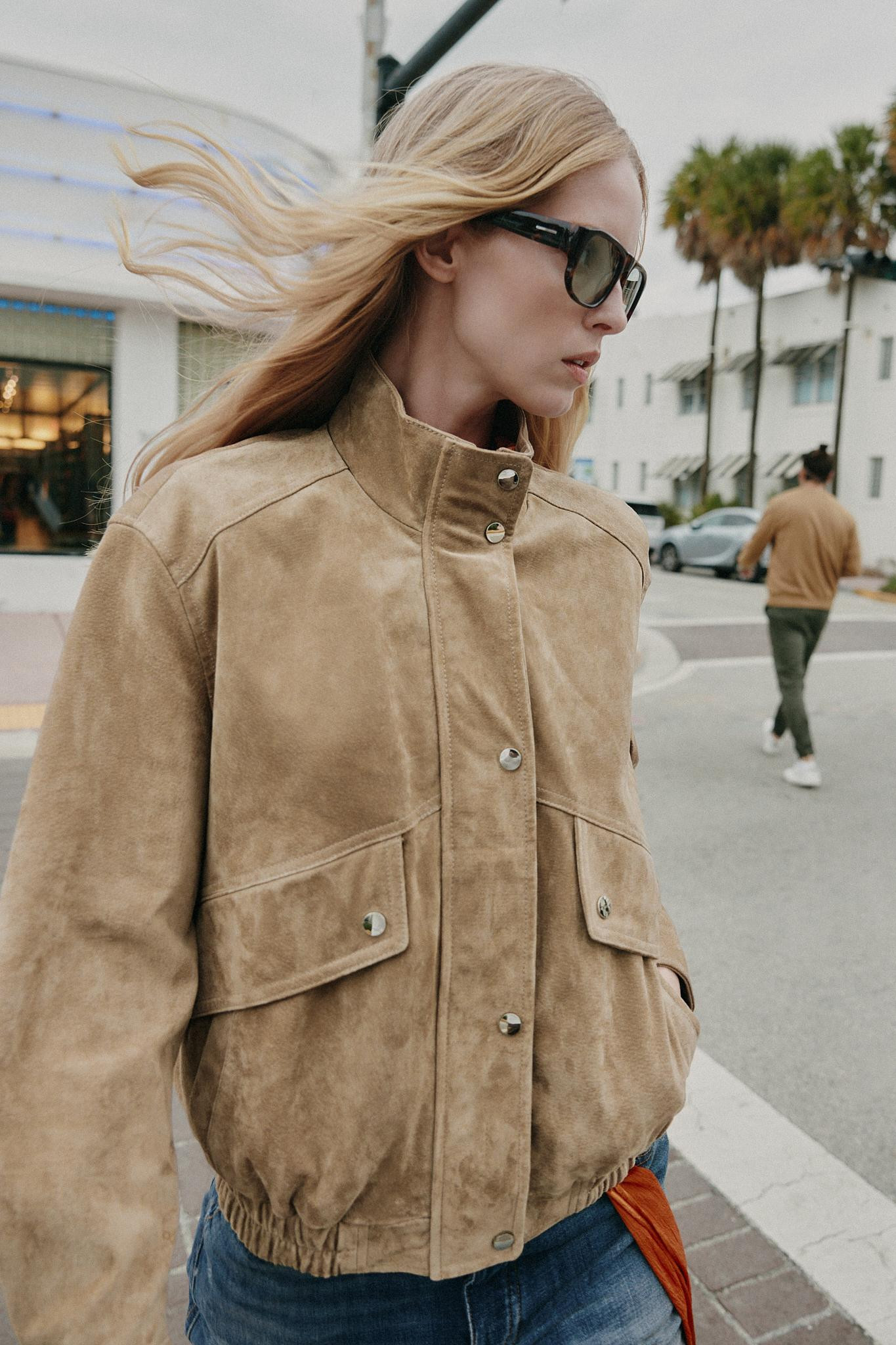 100% SUEDE LEATHER HIGH COLLAR JACKET | Zara US