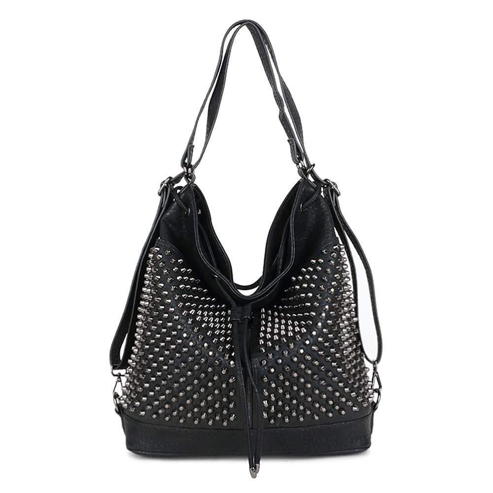 Chikencall Over-size Studded Bucket Bag for Women,3 Ways Multifunction Backpack Vegan Leather Pun... | Amazon (US)