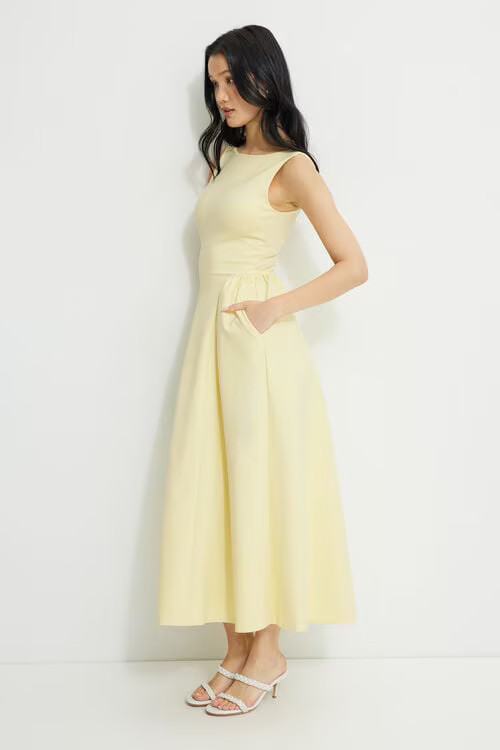 Flared Ponte Maxi Dress | Dynamite Clothing