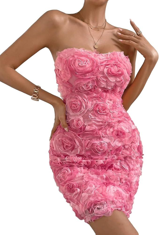 Milumia Women's 3D Flower Appliques Mini Tube Dress Strapless Bodycon Pencil Dresses | Amazon (US)