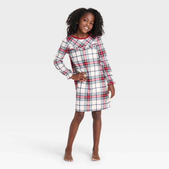 Kids' Holiday Plaid Flannel Matching Family Pajamas NightGown - Wondershop™ White | Target