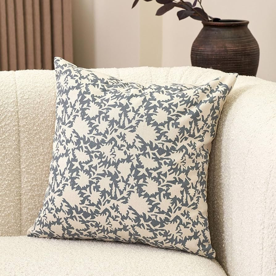 20x20 Pillow Cover Floral Pillow Covers Leaves Print Neutral Farmhouse Pillow Covers Decorative T... | Amazon (US)