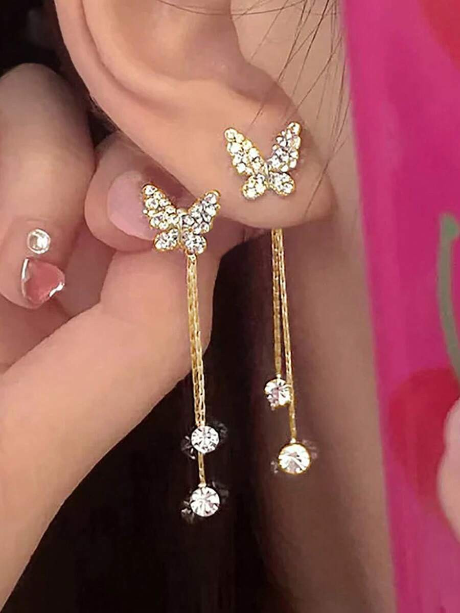 1 Par de Brincos Elegantes e Delicados com Borla de Borboleta de Strass, Adequado para Uso Diári... | SHEIN