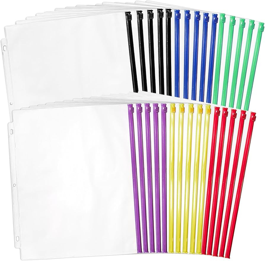 30 Pack Binder Pockets, 3 Ring Hole Binder Pouch, 11" × 10" Letter Size Binder Pockets with Zipp... | Amazon (US)