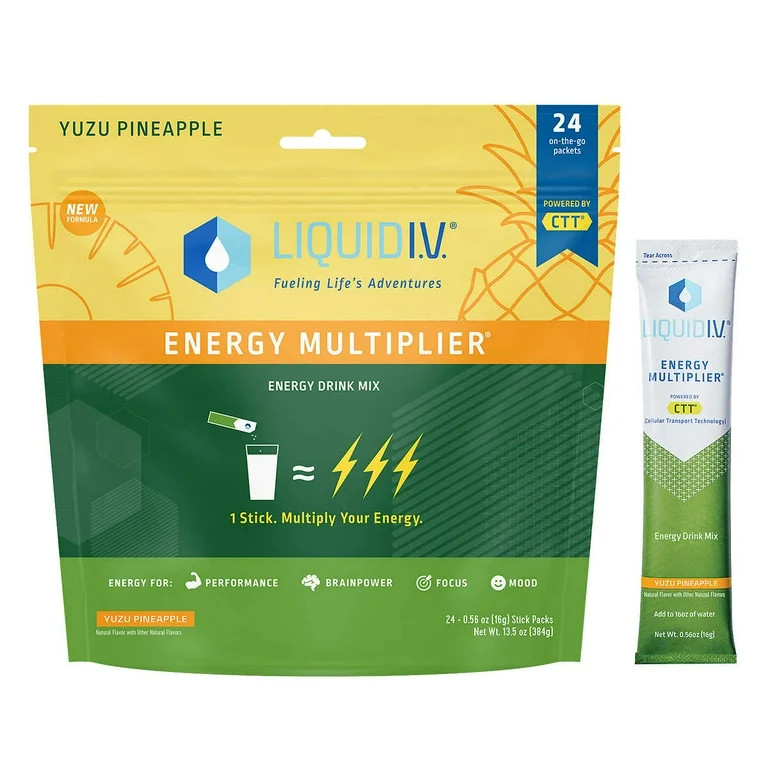 Liquid I.V. Energy Multiplier 0.55 Ounce Stick Packs, Yuzu Pineapple (24 Count) | Walmart (US)