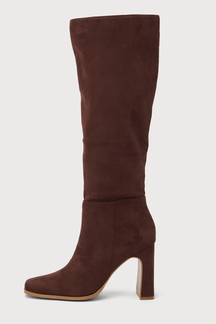 Ceceliaa Dark Brown Suede Square Toe Knee-High Boots | Lulus