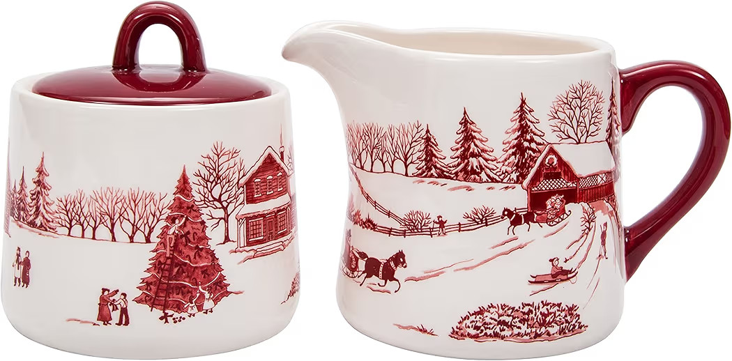 Bico Toile De Jouy Winter Wonderland Ceramic Sugar and Creamer Set, Sugar Bowl with Lid, Cute Con... | Amazon (US)