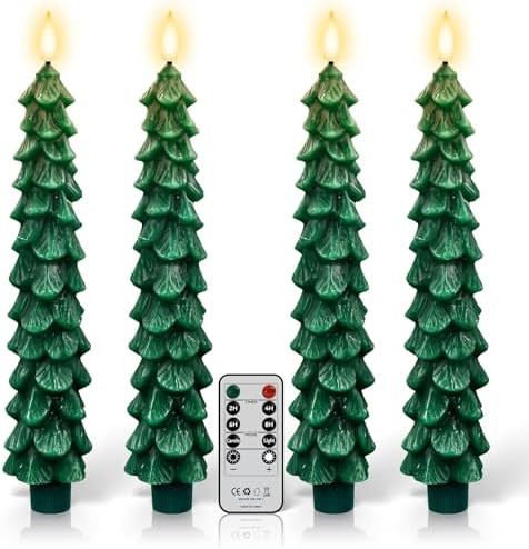 4 Pack Flameless Christmas Tree Candles with Remote, 9.8” LED Battery Operated Taper Candles, G... | Amazon (US)
