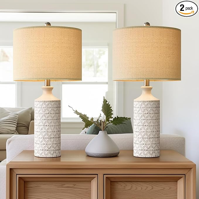 PoKat 24" Modern Contemporary Ceramic Lamp Set of 2 for Living Room White Desk Decor Lamps for Be... | Amazon (US)