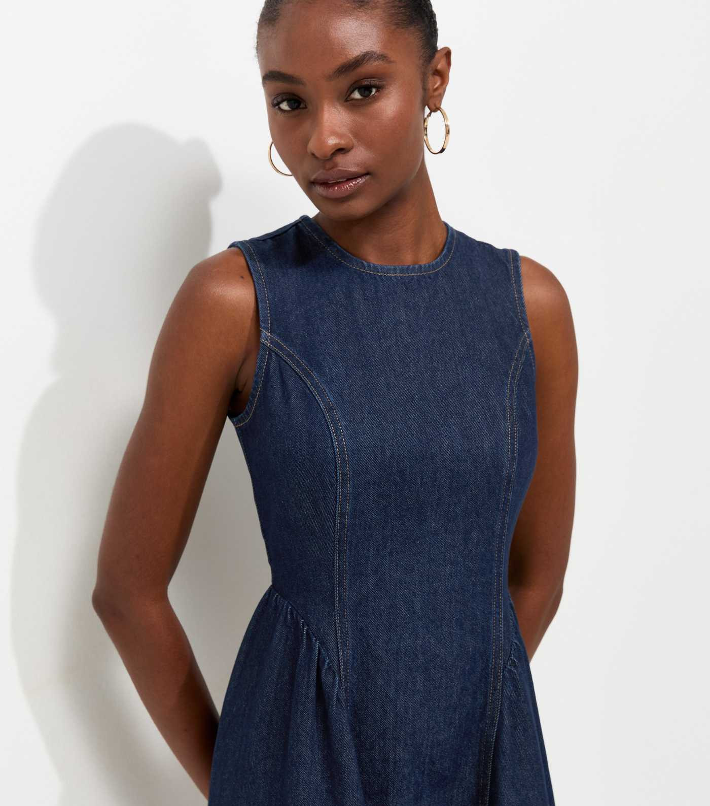 Navy Cotton Sleeveless Denim Midi Dress | New Look | New Look (UK)