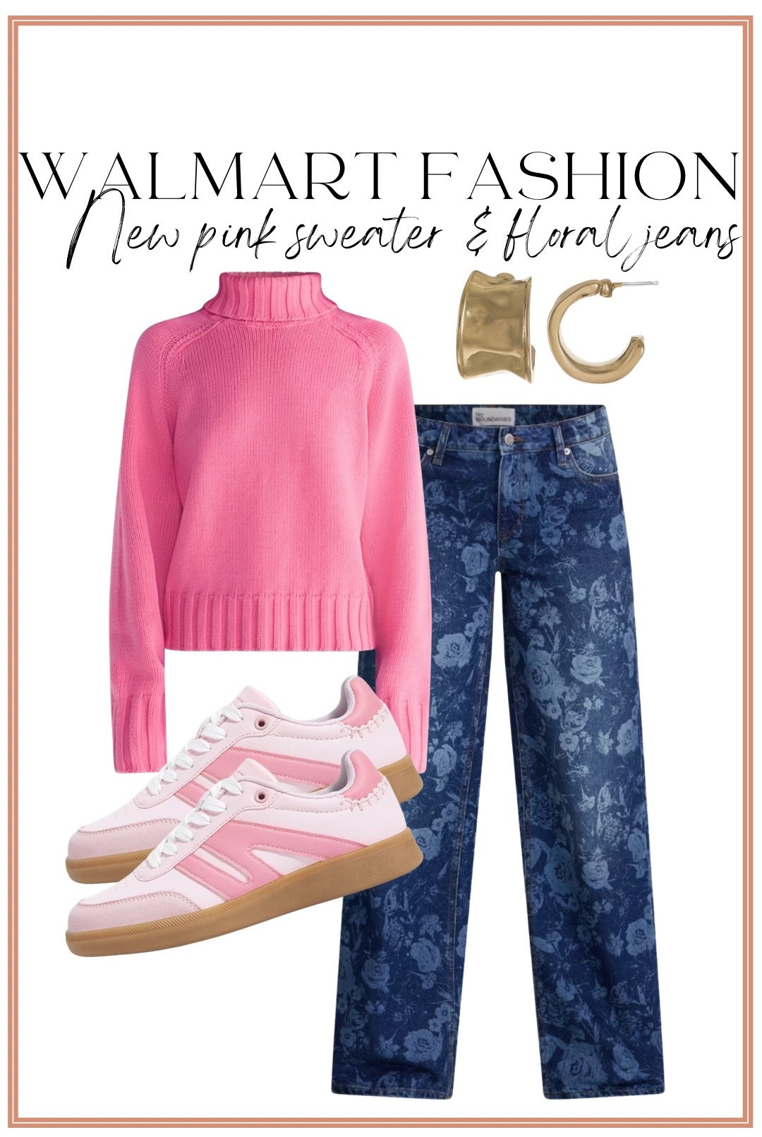Walmart’s new arrivals are bringing the COLOR! 💕🌸 This bright pink turtleneck sweater paired with the new floral print jeans is such a fun Walmart outfit! Add the pink sneakers and gold hoops for the cutest casual look. I love finding affordable Walmart fashion pieces that feel unique while still being so easy to wear!

#walmartfashion #walmartnewarrivals #walmartfinds #walmartstyle #walmartfashionfinds #pinkoutfit #floraljeans #casualoutfit #sweaterweather #affordablefashion #walmartoutfit