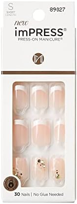 KISS imPRESS No Glue Mani Press On Nails, Design, 'My Worth', White, Short Size, Squoval Shape, I... | Amazon (US)