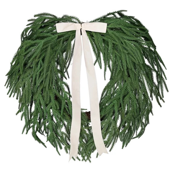 My Texas House Natural Feel Norfolk Artificial Christmas Wreath with Bow, Green, 22" | Walmart (US)